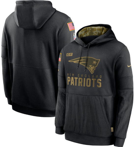 Men's New England Patriots 2020 Black Salute to Service Sideline Performance Pullover Hoodie